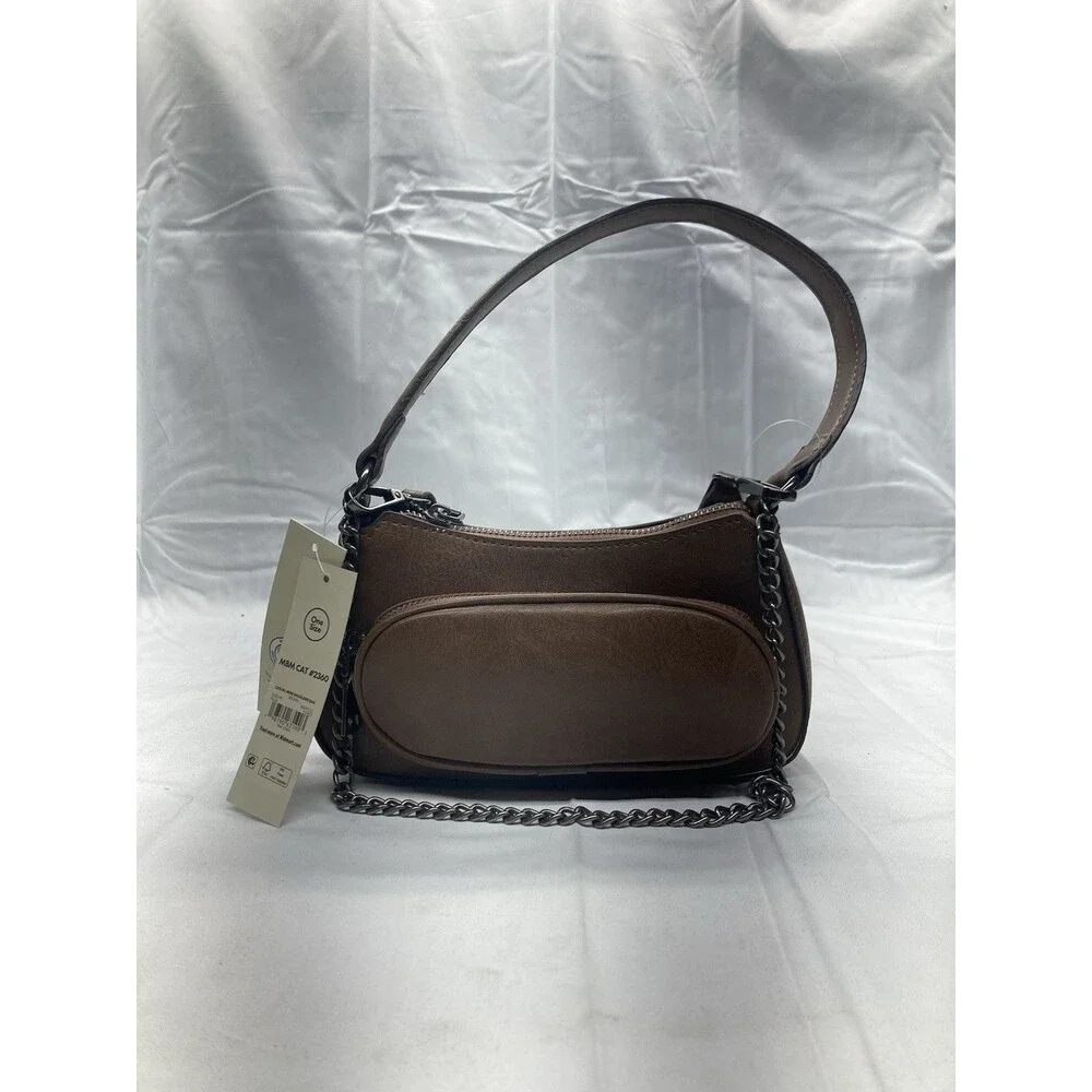 No Boundaries Women's Faux Leather Mini Shoulder Bag Adjustable Crossbody, Brown